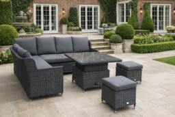 Rackhams Cannes Rattan 5 Piece Corner Set - Charcoal Garden Dining Furniture with Hi Lo Table Charcoal - thumbnail 2