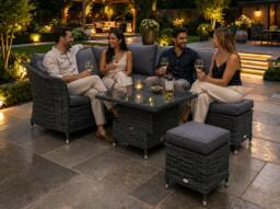 Rackhams Cannes Rattan 5 Piece Corner Set - Charcoal Garden Dining Furniture with Hi Lo Table Charcoal - thumbnail 4