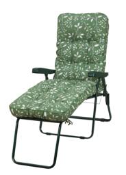 Rackhams Deluxe Garden Lounger - Multi-Pattern Reclining Sun Lounger - COUNTRY GREEN - 118cm x 58cm x 118cm
