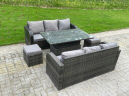 Rackhams Outdoor Rattan Garden Furniture Sofa Set Dining Table Height Adjustable Rising lifting Table Lounge Sofa Small Footstools 8 Seater - thumbnail 2