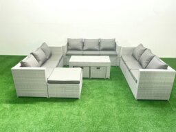 Rackhams Rattan Garden Outdoor Furniture Set 12 Seater Garden Sofa Oblong Coffee Table Set with 3 Footstools Light Grey Mixed - thumbnail 2