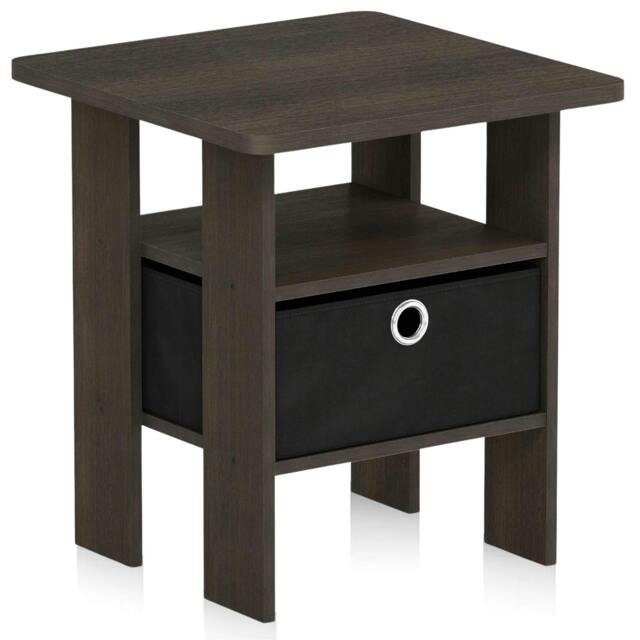 Rackhams Andrey End Table Nightstand with Bin Drawer, Dark Brown/Black - Stylish Table for Home Use with Practical and Modern Design - image 1