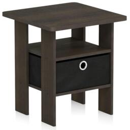 Rackhams Andrey End Table Nightstand with Bin Drawer, Dark Brown/Black - Stylish Table for Home Use with Practical and Modern Design - thumbnail 1