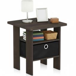 Rackhams Andrey End Table Nightstand with Bin Drawer, Dark Brown/Black - Stylish Table for Home Use with Practical and Modern Design - thumbnail 3