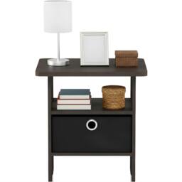 Rackhams Andrey End Table Nightstand with Bin Drawer, Dark Brown/Black - Stylish Table for Home Use with Practical and Modern Design - thumbnail 4