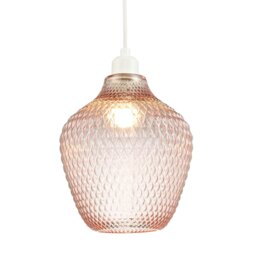 Rackhams Modern Designer Soft Blush Pink Curvy Diamond Etched Glass Pendant Lamp Shade - thumbnail 1