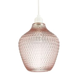 Rackhams Modern Designer Soft Blush Pink Curvy Diamond Etched Glass Pendant Lamp Shade - thumbnail 3