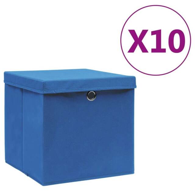 Rackhams Storage Boxes with Covers 10 pcs 28x28x28 cm Blue