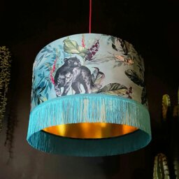 "Rackhams Handmade Fringed Velvet Lampshade with Gold Lining in Lithium - Table / Floor Lamp - 40cm diameter x 25cm Height (16"" x 10"")" - thumbnail 3