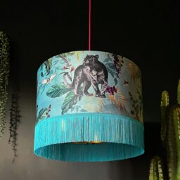 "Rackhams Handmade Fringed Velvet Lampshade with Gold Lining in Lithium - Table / Floor Lamp - 40cm diameter x 25cm Height (16"" x 10"")" - thumbnail 5