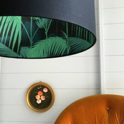 "Rackhams Cole and Son Palm Jungle Wallpaper Lampshade in Jet Black - Ceiling Pendant / Arc Lamp - 40cm Diameter x 23cm Height / (16"" x 9"")" - thumbnail 2