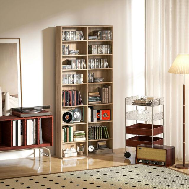 Rackhams 640 CD Storage Unit 360 DVD Storage Tower w/ 18 Compartments Natural - Natural wood - 78.5W x 24D x 175H cm - 1 - image 1