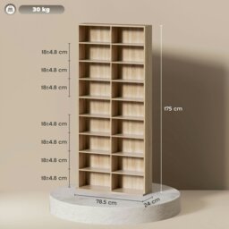 Rackhams 640 CD Storage Unit 360 DVD Storage Tower w/ 18 Compartments Natural - Natural wood - 78.5W x 24D x 175H cm - 1 - thumbnail 6