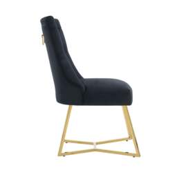 Rackhams Sinlge Ambra Modern Velvet Dining Chairs with Gold Legs & Ring Handle - Tufted Back, Plush Foam Seat, Luxury Accent Chair - Velvet - Black - Modern - thumbnail 4