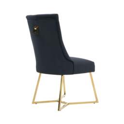 Rackhams Sinlge Ambra Modern Velvet Dining Chairs with Gold Legs & Ring Handle - Tufted Back, Plush Foam Seat, Luxury Accent Chair - Velvet - Black - Modern - thumbnail 5