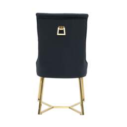 Rackhams Sinlge Ambra Modern Velvet Dining Chairs with Gold Legs & Ring Handle - Tufted Back, Plush Foam Seat, Luxury Accent Chair - Velvet - Black - Modern - thumbnail 6
