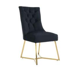Rackhams Sinlge Ambra Modern Velvet Dining Chairs with Gold Legs & Ring Handle - Tufted Back, Plush Foam Seat, Luxury Accent Chair - Velvet - Black - Modern