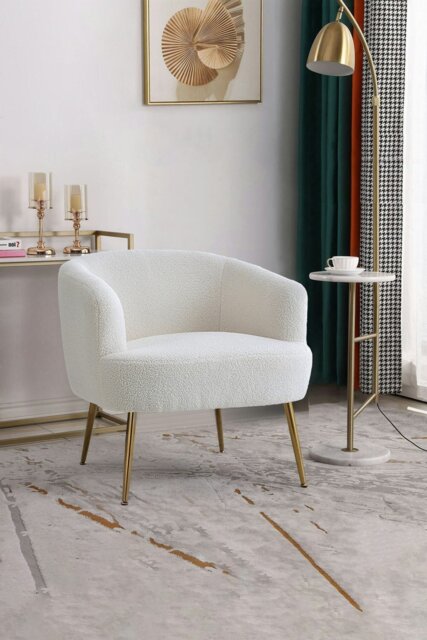 Rackhams Teddy Fabric Armchair with Metal Legs - White - image 1