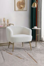 Rackhams Teddy Fabric Armchair with Metal Legs - White - thumbnail 1
