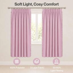 "Rackhams Pink Pom Pom Curtains for Nursery & Baby Girls Room 46""x72""  2 Panels" - thumbnail 4