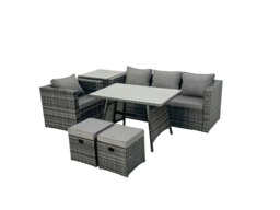 Rackhams Rattan Dining Table Sofa Armchair Set with Side Table Small Footstool Outdoor Garden Furniture Set Dark Grey Mixed - thumbnail 2