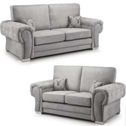 Rackhams Milan Chesterfield Fabric 3 + 2 Seater Sofa Suite - Full Back - Grey