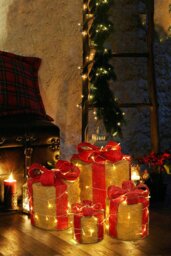 Rackhams 4Pcs Round Christmas Gift Boxes with LED Light Bowknot Decor - Gold - thumbnail 4