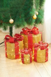 Rackhams 4Pcs Round Christmas Gift Boxes with LED Light Bowknot Decor - Gold - thumbnail 5