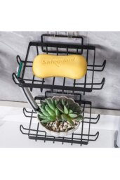 Rackhams 4Pcs No Drill Shower Caddy Set with Wall Stickers - Black - thumbnail 3