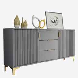 Rackhams Captivating Grey 140cm Sideboard with Ribbed Doors, 3 Drawers & Gold Accents - 140 cm - Grey -  MDF/Chipboard - thumbnail 6