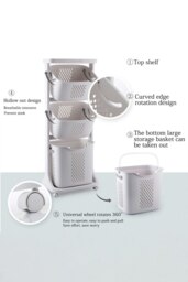 Rackhams 3 Compartments Laundry Basket Storage Basket Detachable Clothes Hamper Multi-Functional Rotatable Sorter Cart with Wheels Shelf - White - thumbnail 3