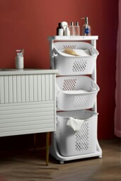 Rackhams 3 Compartments Laundry Basket Storage Basket Detachable Clothes Hamper Multi-Functional Rotatable Sorter Cart with Wheels Shelf - White - thumbnail 5