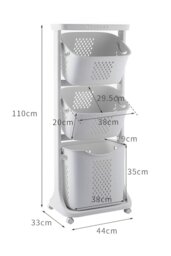 Rackhams 3 Compartments Laundry Basket Storage Basket Detachable Clothes Hamper Multi-Functional Rotatable Sorter Cart with Wheels Shelf - White - thumbnail 6