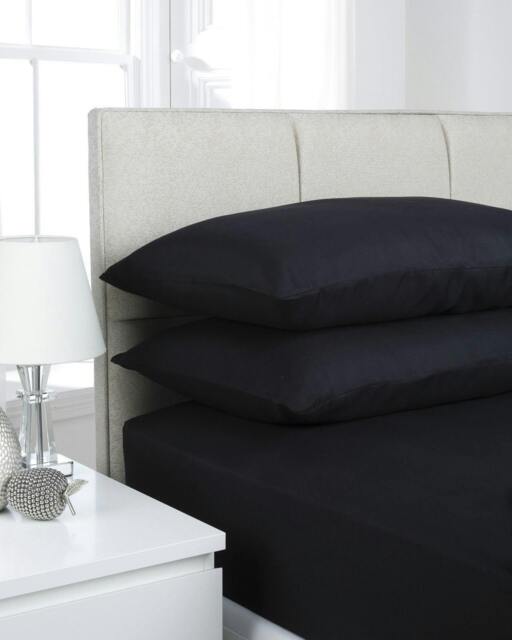 Rackhams Deluxe Fitted Sheet or Pillowcase Pair - Black - Double (135cm x 190cm) + 25cm Deep