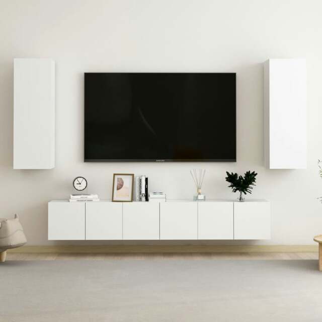 Rackhams 5 Piece TV Cabinet Set White Engineered Wood