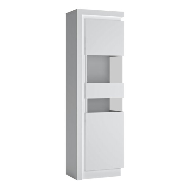 Rackhams Lyon Tall narrow display cabinet (RHD) (including LED lighting) in White and High Gloss - Full Assembly Required - White - High Gloss - image 1
