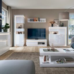 Rackhams Lyon Tall narrow display cabinet (RHD) (including LED lighting) in White and High Gloss - Full Assembly Required - White - High Gloss - thumbnail 3