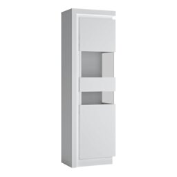 Rackhams Lyon Tall narrow display cabinet (RHD) (including LED lighting) in White and High Gloss - Full Assembly Required - White - High Gloss