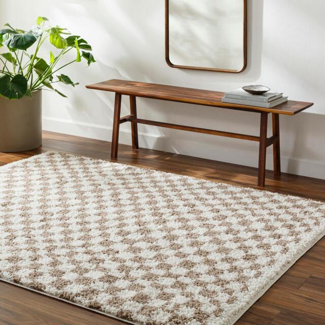 Rackhams Birmingham-Modern Black Grey Brown Checkered Soft Plush Pile Rug - 200 x 275 cm - image 1
