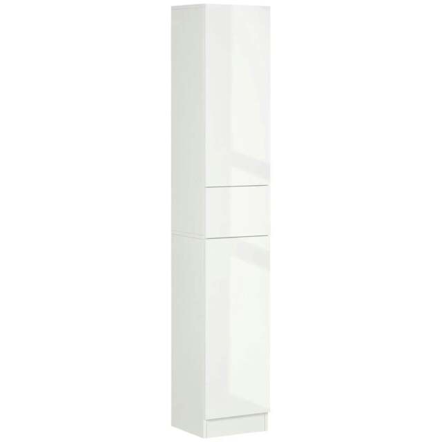 Rackhams Luxury Tall Bathroom Cabinet with High Gloss Panel, Sleek White Bathroom Cabinet with Push-to-Open Door, White - image 1