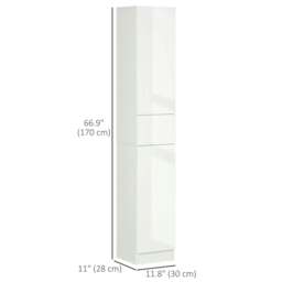 Rackhams Luxury Tall Bathroom Cabinet with High Gloss Panel, Sleek White Bathroom Cabinet with Push-to-Open Door, White - thumbnail 3
