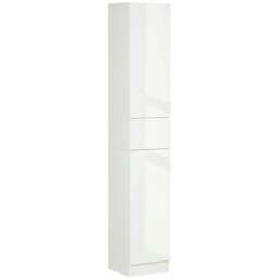 Rackhams Luxury Tall Bathroom Cabinet with High Gloss Panel, Sleek White Bathroom Cabinet with Push-to-Open Door, White - thumbnail 1