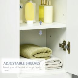 Rackhams Luxury Tall Bathroom Cabinet with High Gloss Panel, Sleek White Bathroom Cabinet with Push-to-Open Door, White - thumbnail 6
