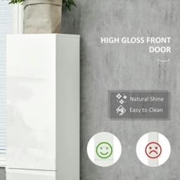 Rackhams Luxury Tall Bathroom Cabinet with High Gloss Panel, Sleek White Bathroom Cabinet with Push-to-Open Door, White - thumbnail 5