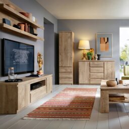 Rackhams Fribo 2 Door 1 Drawer 166cm Wide TV Cabinet in Oak - 1 - thumbnail 3