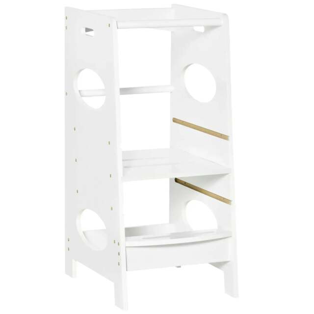 Rackhams Toddler Step Stool Kids Adjustable Standing Tower with Safety Rail for Kitchen Counter White - image 1
