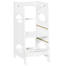 Rackhams Toddler Step Stool Kids Adjustable Standing Tower with Safety Rail for Kitchen Counter White - thumbnail 1