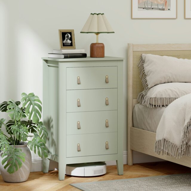 "Rackhams ""Four-drawer dresser is spacious"",""E1 particle board, with melamine coating "",""Modern style with unique leather handles"" - 98" - image 1
