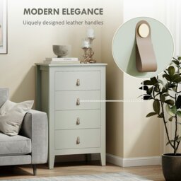 "Rackhams ""Four-drawer dresser is spacious"",""E1 particle board, with melamine coating "",""Modern style with unique leather handles"" - 98" - thumbnail 5