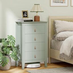 "Rackhams ""Four-drawer dresser is spacious"",""E1 particle board, with melamine coating "",""Modern style with unique leather handles"" - 98" - thumbnail 3